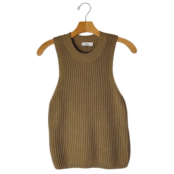 CLOSED Sweater Women XS Tan Nutmeg Cotton Ribbed Knit Sleeveless Top Preppy - Picture 2 of 11